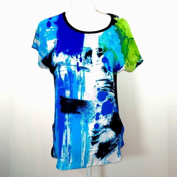 Cato Tops - CONTEMPORARY PRINT HI-LO SHORT SLEEVE Pullover BLOUSE SZ S